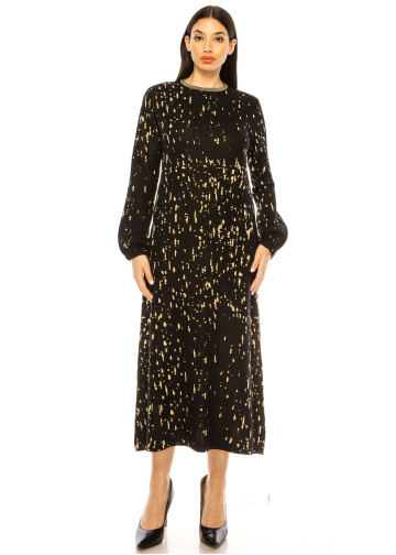Black Knit Dress with Elegant Print Design