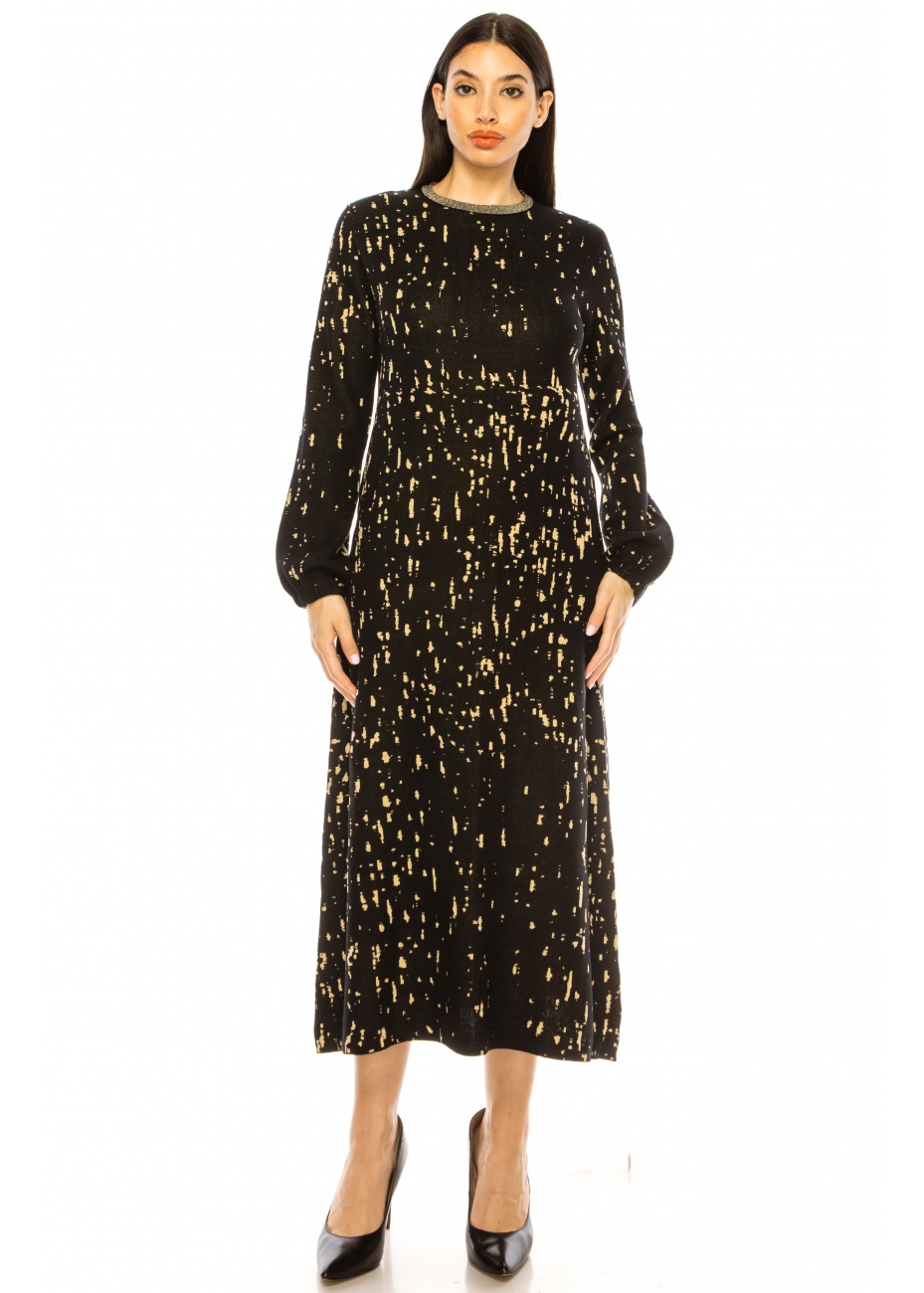 Black Knit Dress with Elegant Print Design