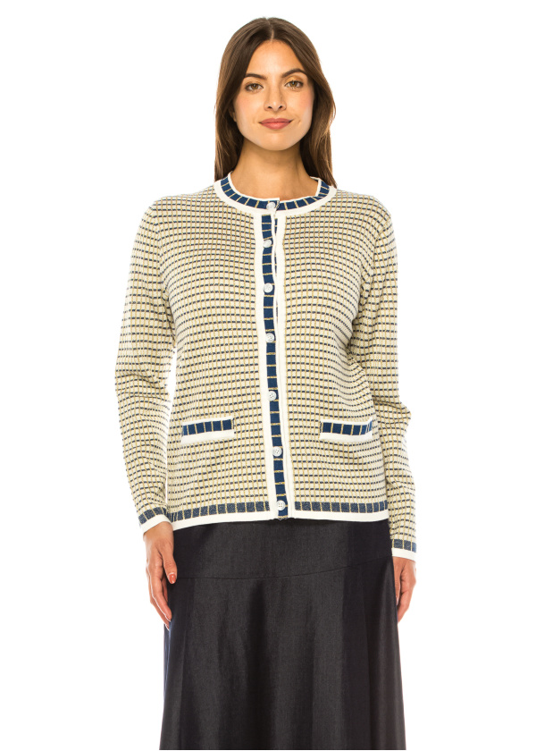 Beige Elegance Striped Cardigan