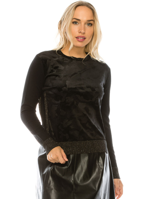 VELVET BLACK CAMO INSERT KNIT TOP