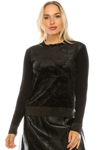VELVET BLACK CAMO INSERT KNIT TOP
