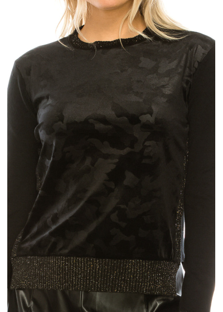 VELVET BLACK CAMO INSERT KNIT TOP