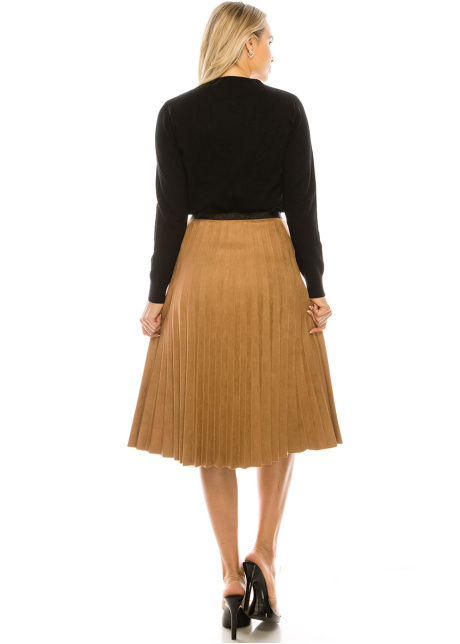 CAMEL PLEATED SUEDE SKIRT 