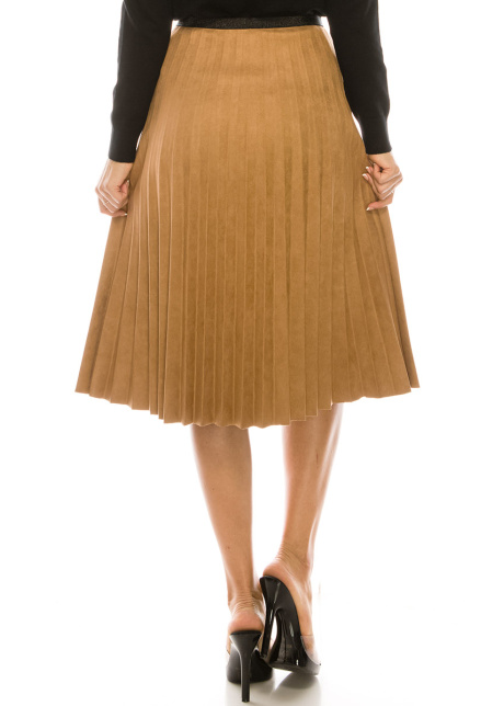 CAMEL PLEATED SUEDE SKIRT 