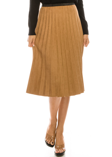 CAMEL PLEATED SUEDE SKIRT 