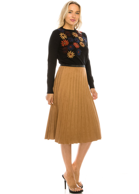 CAMEL PLEATED SUEDE SKIRT 