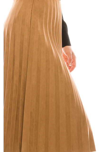 CAMEL PLEATED SUEDE SKIRT 