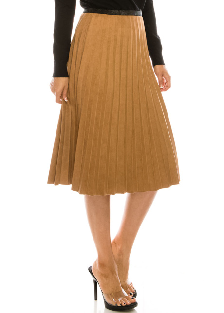 CAMEL PLEATED SUEDE SKIRT 