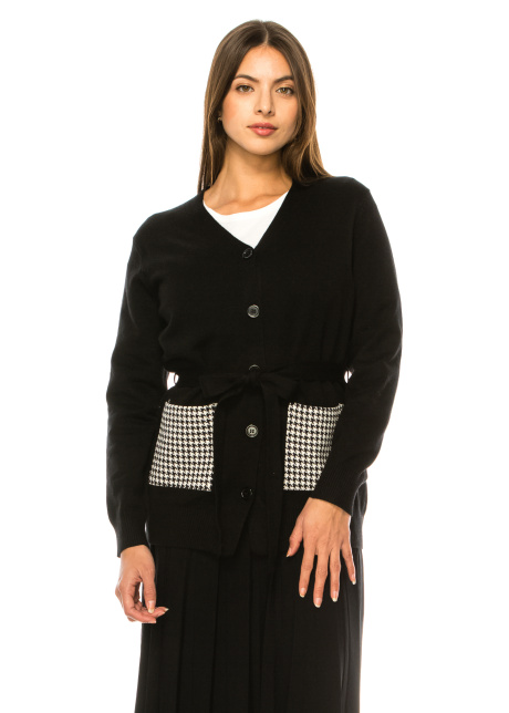 Cardigan with a belt in black