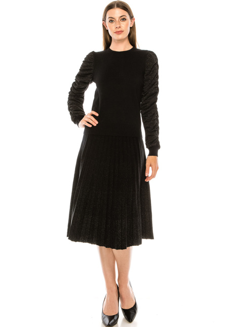 Crew neck sweater with draped lurex sleeves