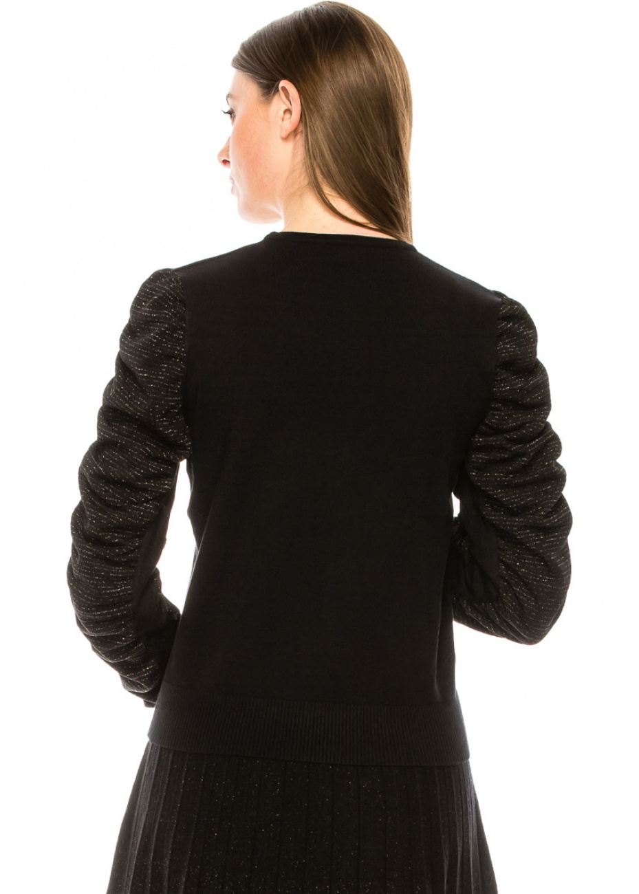 Crew neck sweater with draped lurex sleeves