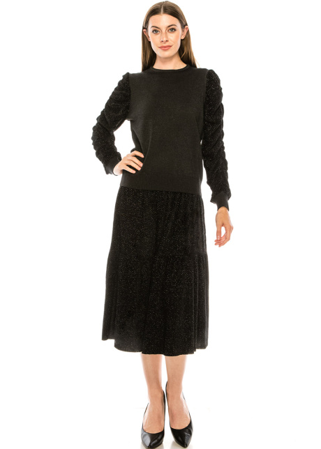 Black velvet sweater with volume lurex sleeves