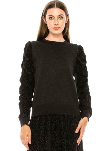 Black velvet sweater with volume lurex sleeves