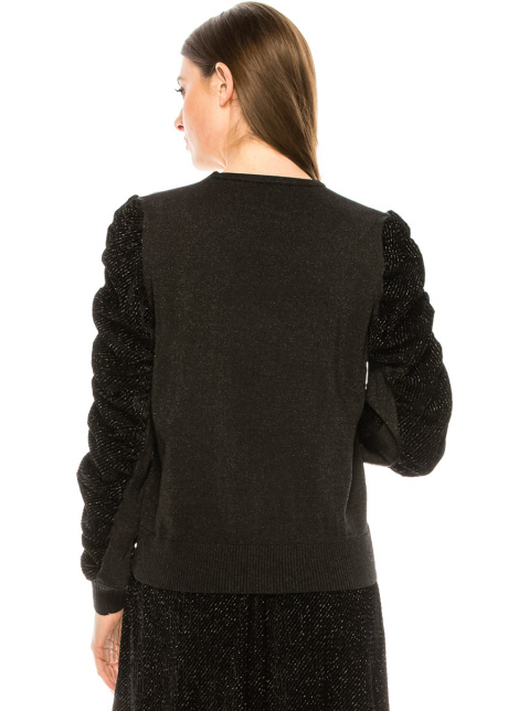 Black velvet sweater with volume lurex sleeves