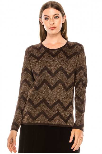 Zigzag pattern sweater in brown | Modest Women Clothing - YAL New York