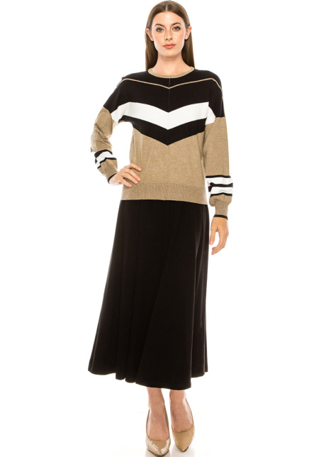 Color block crew neck sweater