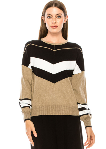Color block crew neck sweater