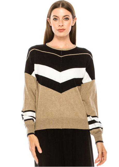Color block crew neck sweater