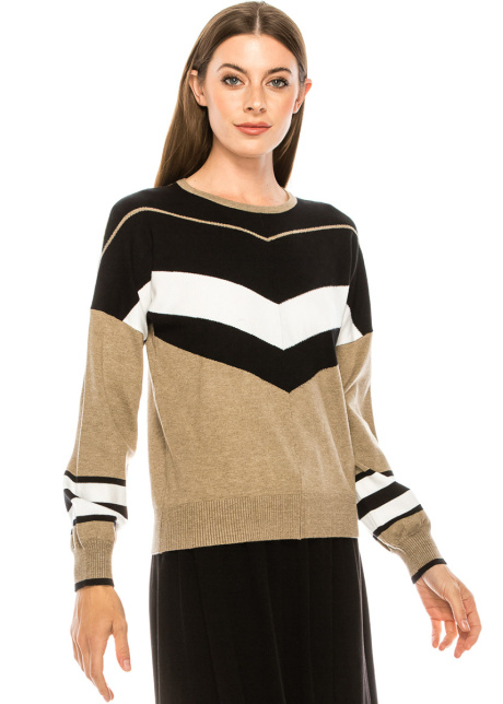 Color block crew neck sweater