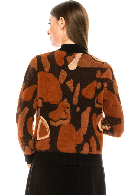 Asymmetrical print sweater in rust & black 