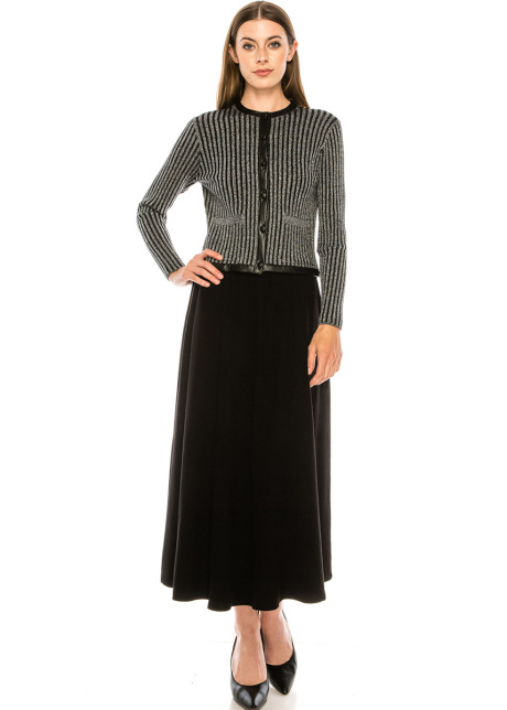 Leather trim lurex cardigan in silver