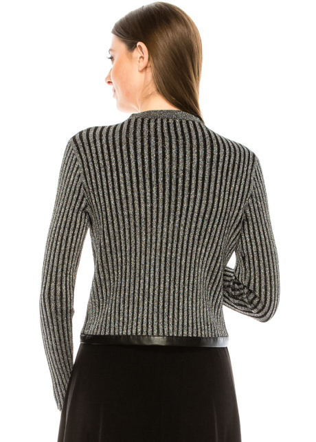 Leather trim lurex cardigan in silver