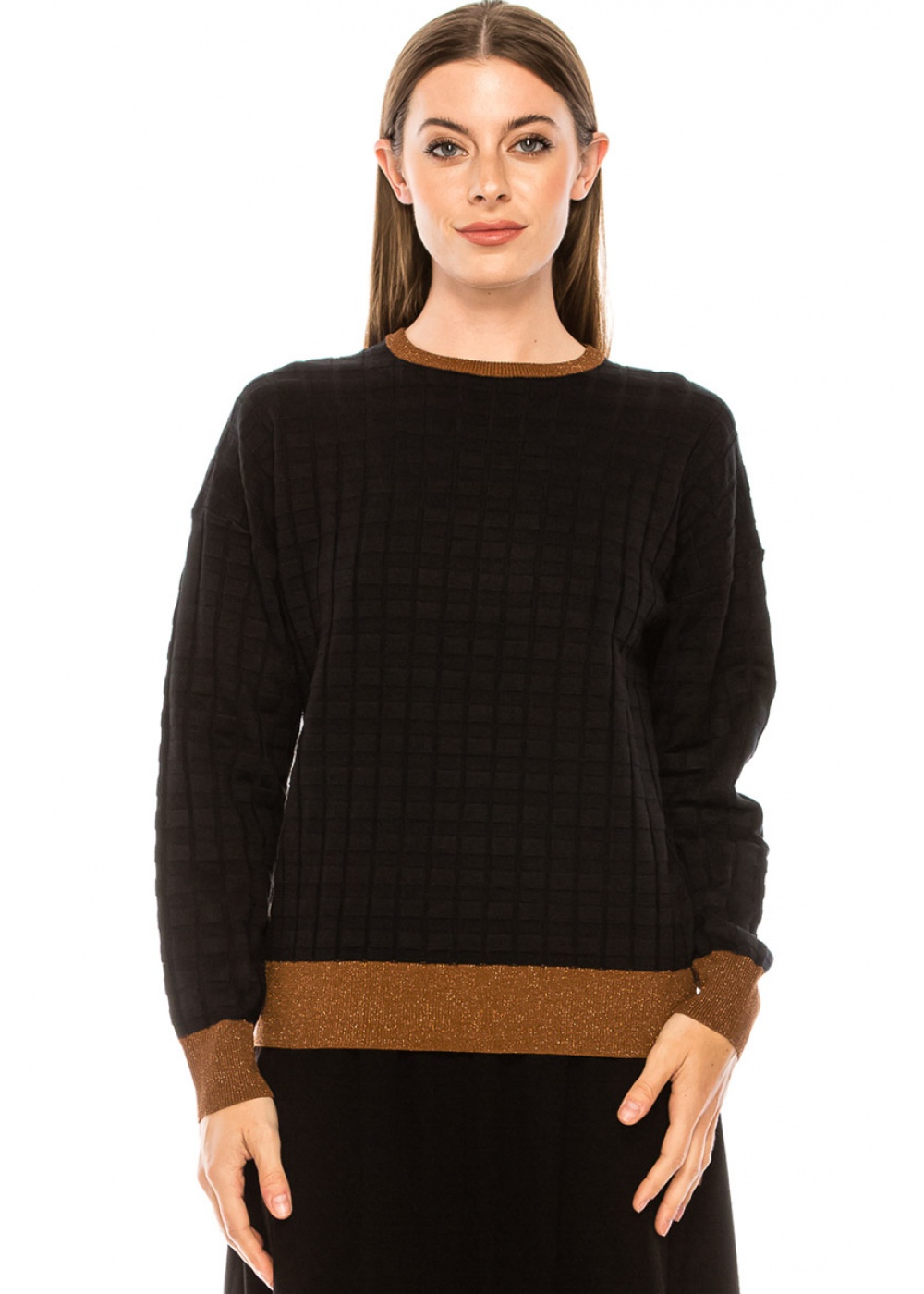 Checkered texture sweater in black