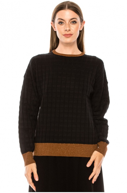 Checkered texture sweater in black