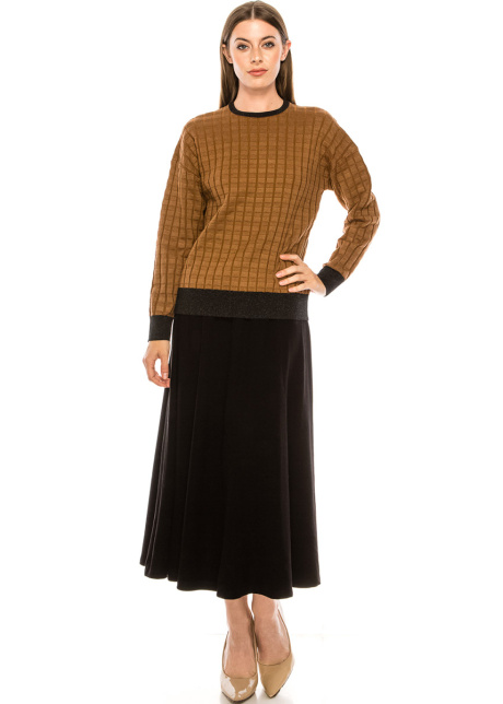 Checkered texture sweater in camel