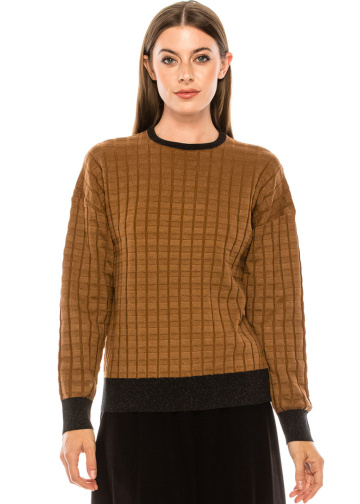 Checkered texture sweater in camel