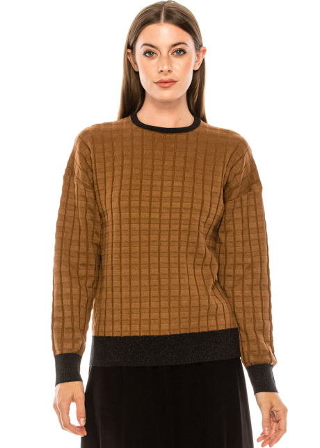 Checkered texture sweater in camel