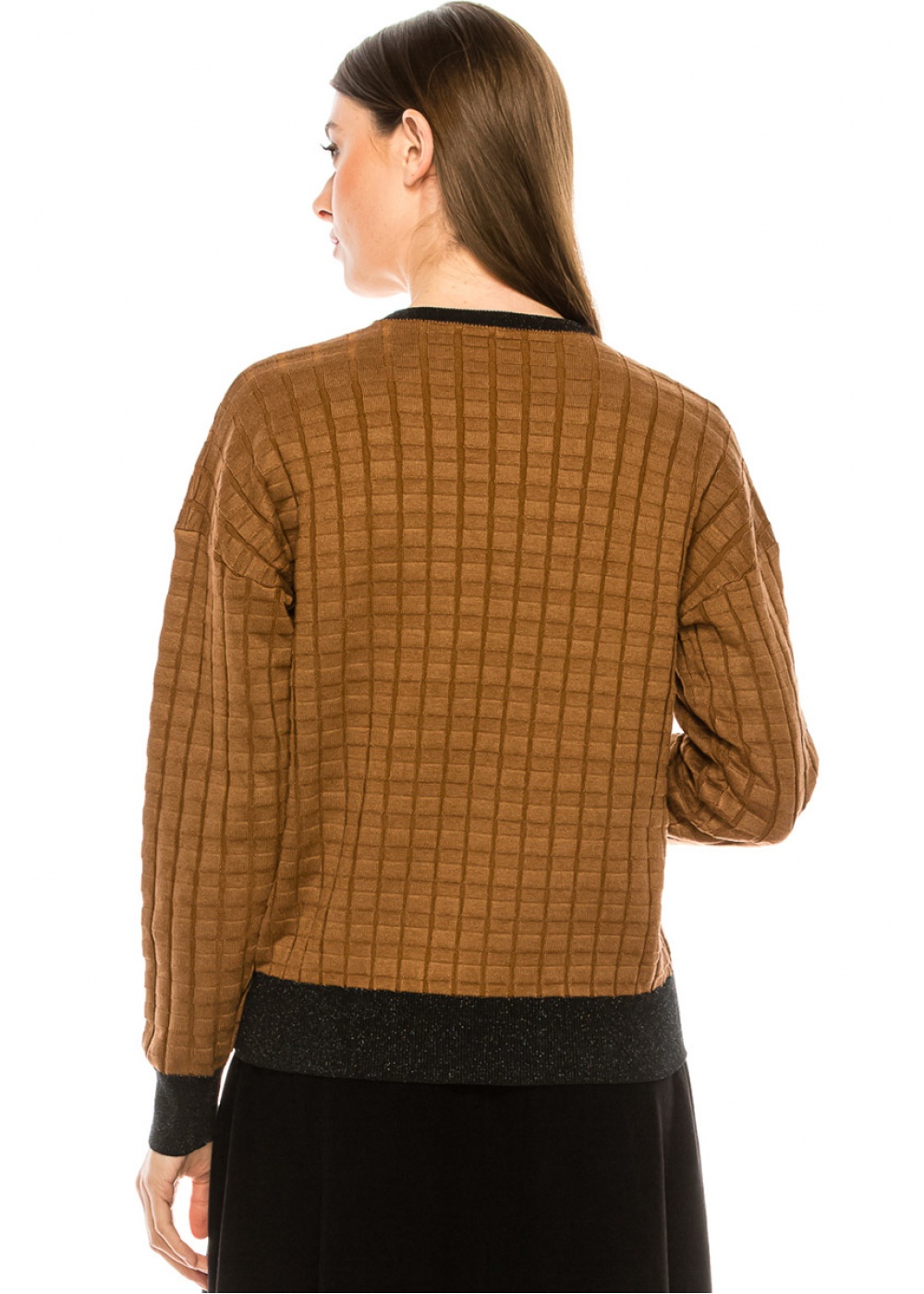 Checkered texture sweater in camel