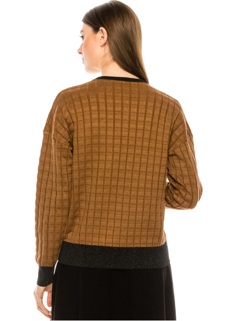Checkered texture sweater in camel