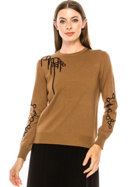 Embroidered sweater in camel