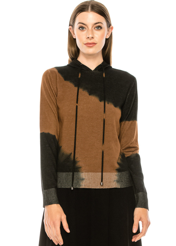 Tie-dye hoodie sweater in camel