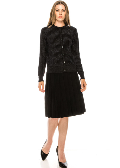 Classy button-through lurex cardigan in black