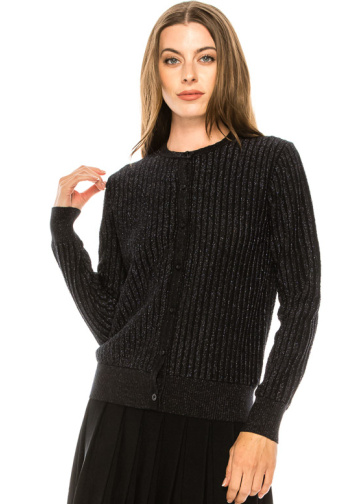 Classy button-through lurex cardigan in black