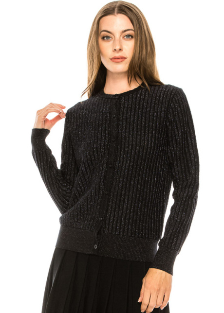 Classy button-through lurex cardigan in black