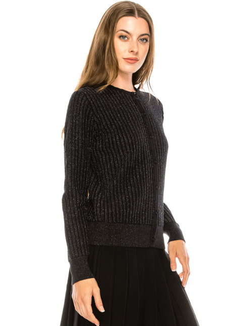 Classy button-through lurex cardigan in black