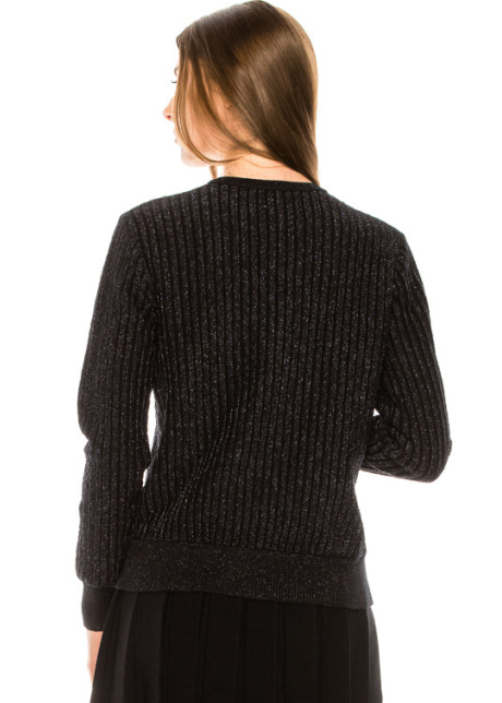 Classy button-through lurex cardigan in black
