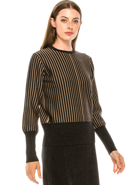 Striped sweater with leg-of-mutton sleeves