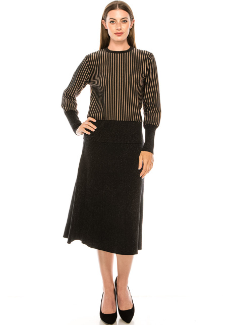 Striped sweater with leg-of-mutton sleeves