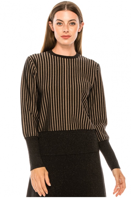 Striped sweater with leg-of-mutton sleeves
