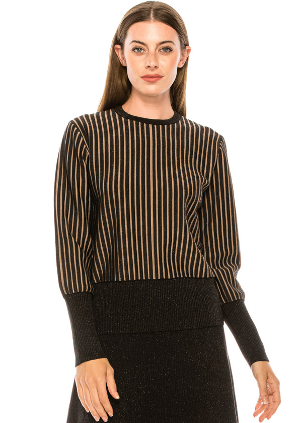 Striped sweater with leg-of-mutton sleeves