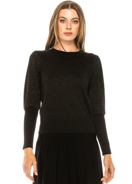 Leg-of-mutton sleeve sweater in black lurex