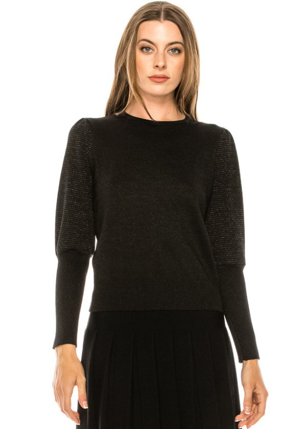 Leg-of-mutton sleeve sweater in black lurex