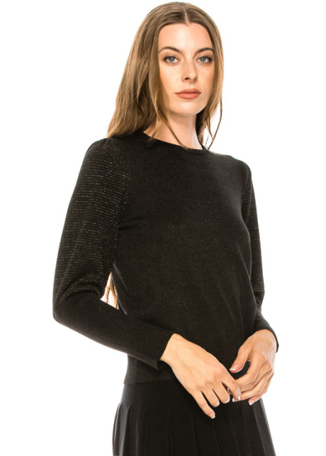 Leg-of-mutton sleeve sweater in black lurex
