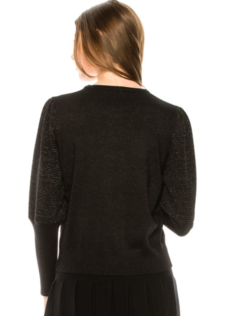 Leg-of-mutton sleeve sweater in black lurex