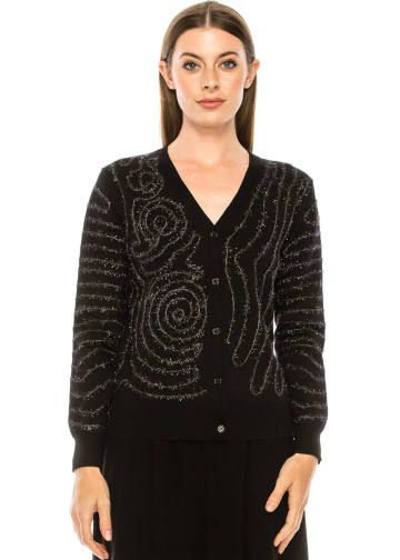Embroidered shiny cardigan in black