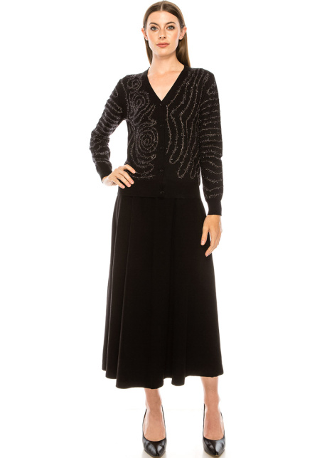 Embroidered shiny cardigan in black